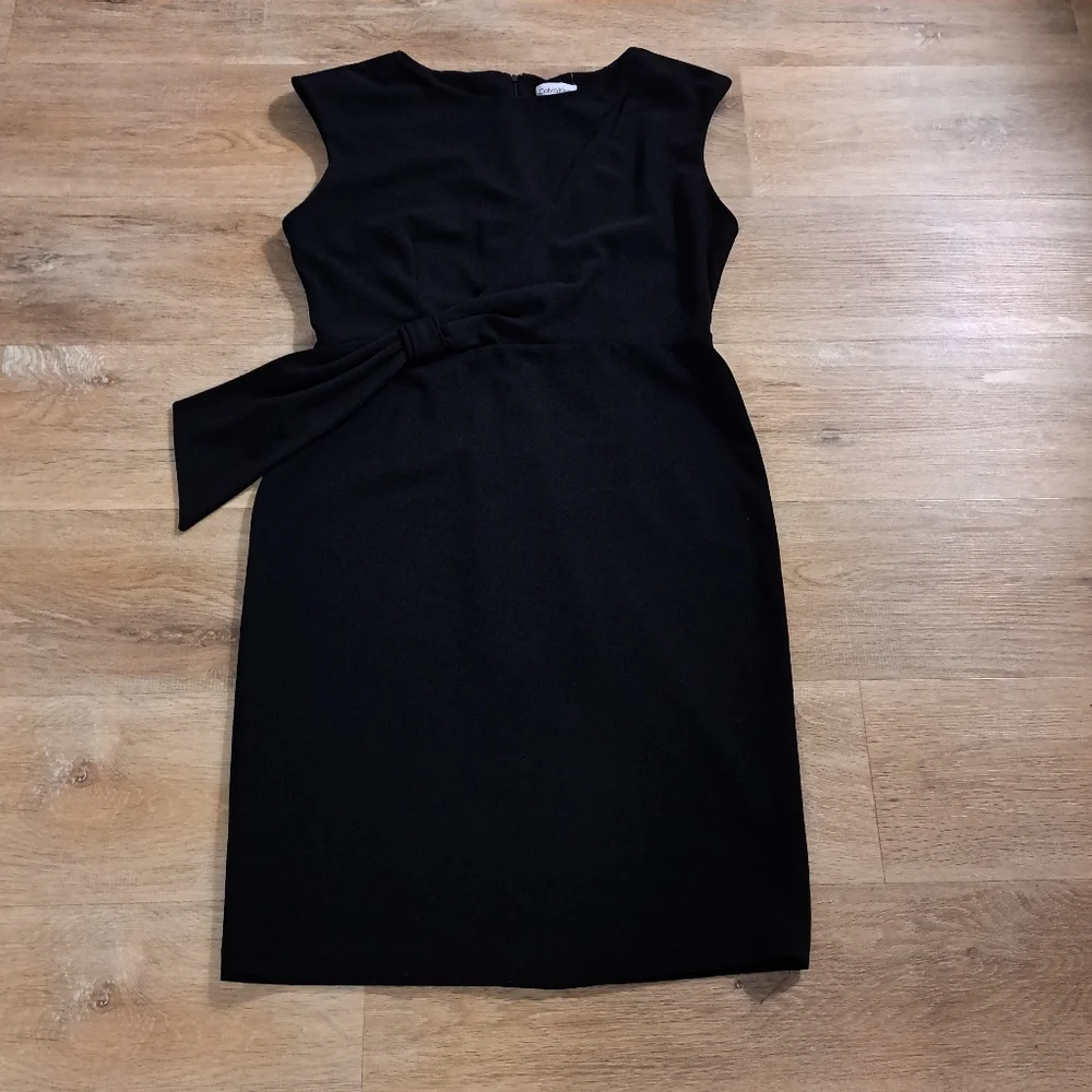 Calvin Klein Midi Dress Black Front Bow Back Zipper Sleeveless Women's Size 12
